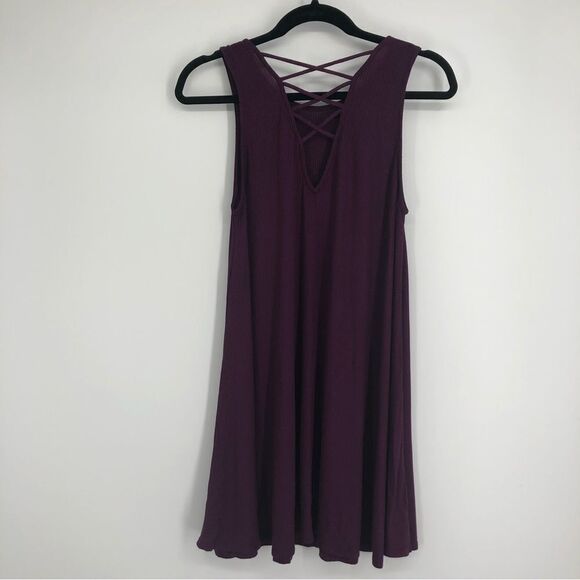 🆕 ALYA Strappy Neck‎ Ribbed Flare Dress Plum Purple NWT - Picture 1 of 7